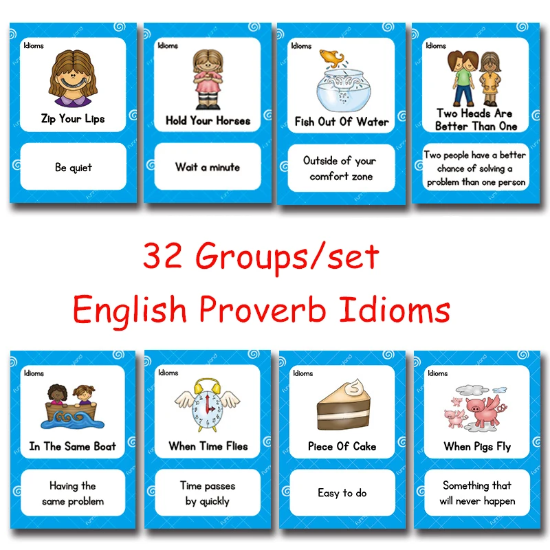 Proverb Montessori-Toys English-Card Learn 32-Groups/Set Educational Word-Card Children