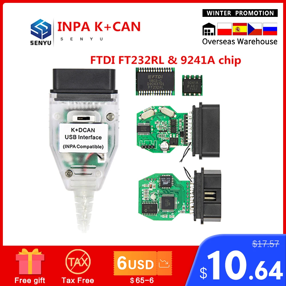 Переключатель INPA K + DCAN FT232RL для BMW line OBD2 кабель сканера USB интерфейс Inpa k dcan OBD