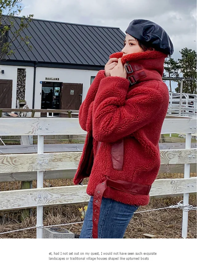 Корейская версия пальто из меха ягненка Новая модная женская Короткая Меховая Толстая флисовая мотоциклетная хлопковая куртка