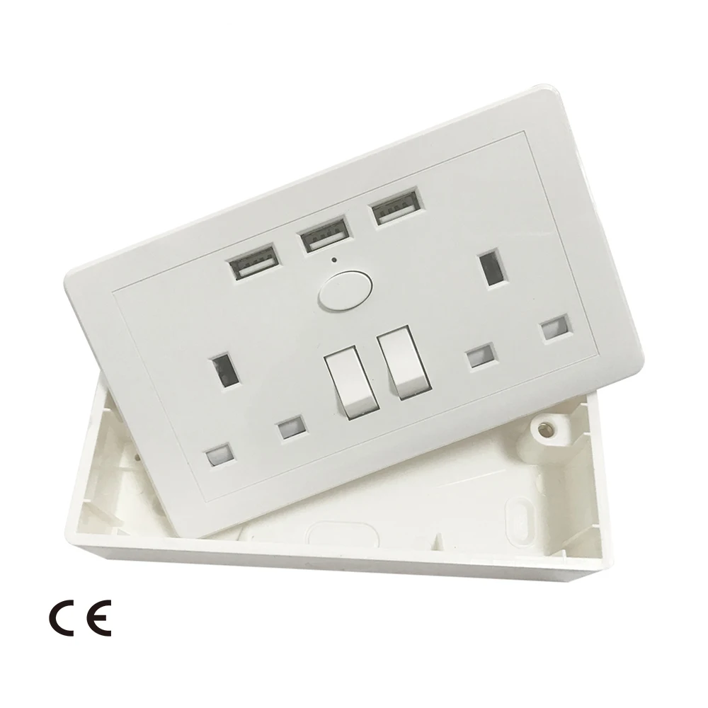 2 Gang Double Socket with Back Box 32MM Pattress Wall Socket Electrical Plug UK