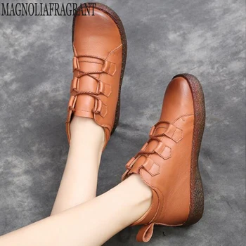

Women England Style New Woman Genuine Leather Flat Booties Lady Autumn Ankle Boots Winter Retro Soft bottom soft skin Boots y424