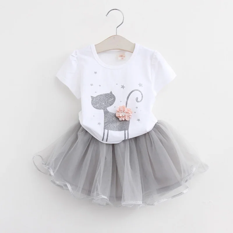 Menoea/платье для девочек милая детская одежда с рисунком футболка с короткими рукавами+ бальное платье комплект из 2 предметов для От 2 до 7 лет, одежда для маленьких девочек