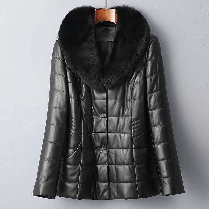 

Spring Autumn Fox Fur Collar Sheepskin Coat Real Genuine Leather Jacket Women Clothes 2020 Korean Vintage Plus Size ZT2374