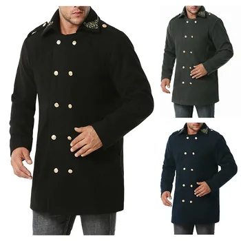 

Winter New Men's Woolen Cloth Long Embroidered Windbreaker Jacket