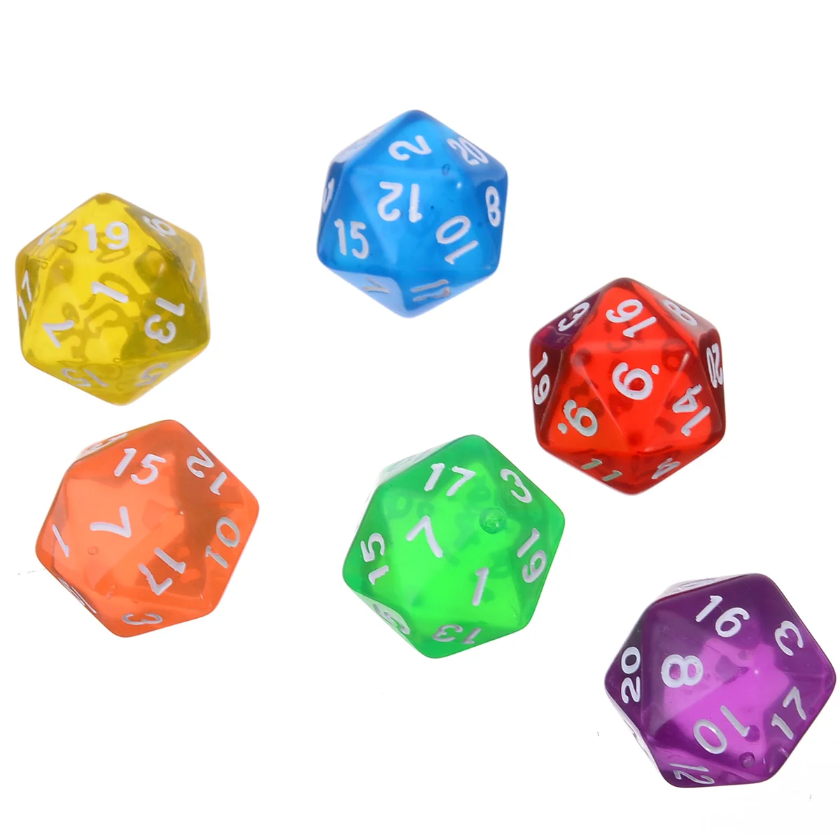 6pcs/set Twenty Sided Dice Clear Dice Set Colorful Funny Outdoor Dices For TRPG Games Dungeons & Dragons Mixed Colors