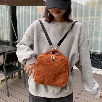 

Fashion Ladies Casual Backpack Plush Autumn Winter Girl School Shopping Traveling Shoulder Bag Solid Color Knapsack