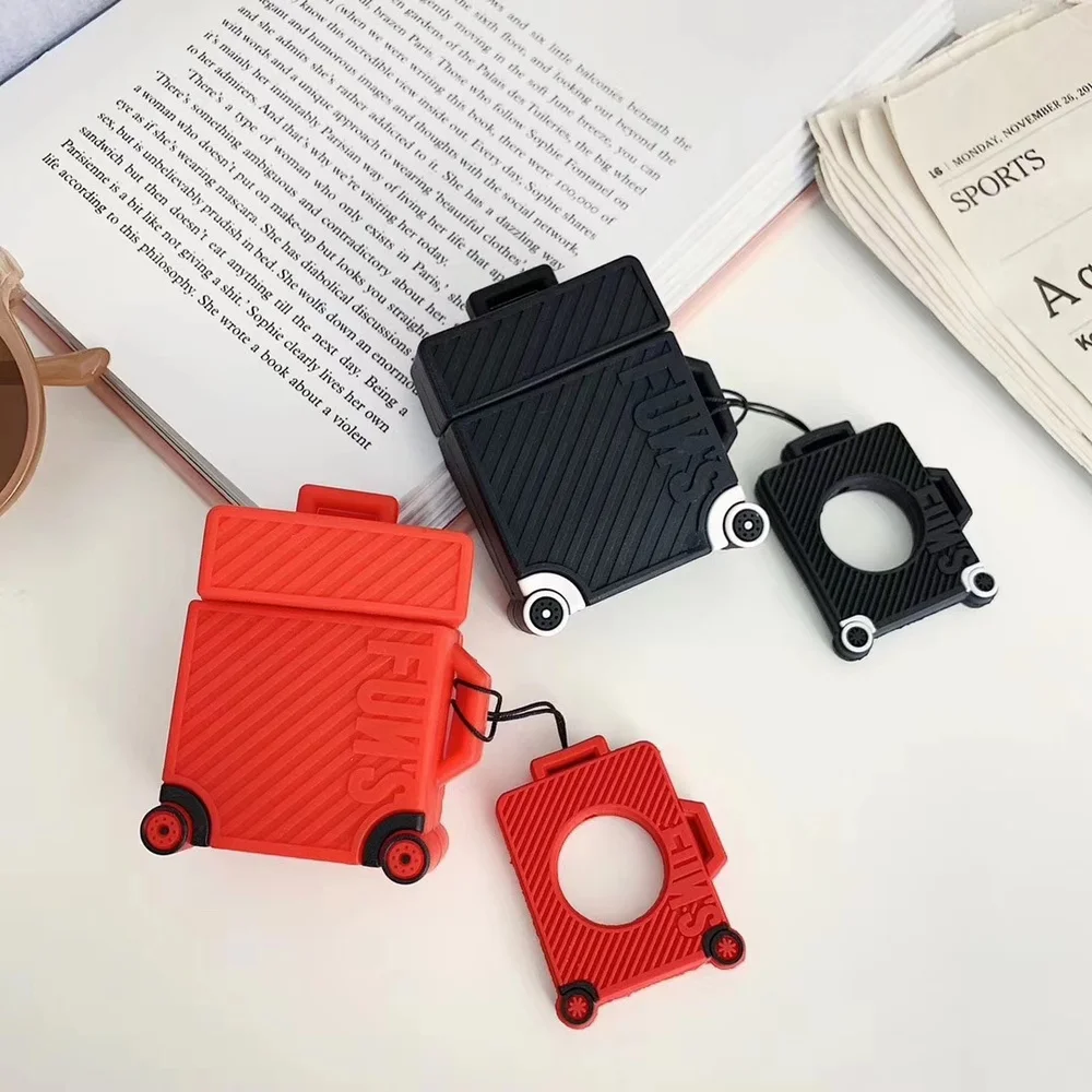 

for For Airpods1 2 Earphone Cases 3D Suitcase Patterned Earphone Cover Fashion Silicone Shockproof Headphone Case with Hook