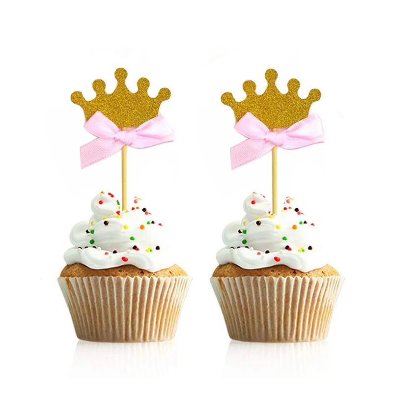 10 шт./партия, принцесса, корона, Золотая позолота, торт, Топпер, 1 день рождения, украшение для детей, для маленьких мальчиков и девочек