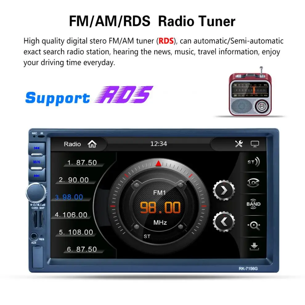  7 Inch 2 DIN Bluetooth Car Multimedia Auto Stereo MP5 Player GPS Navigation AM FM RDS Radio Support