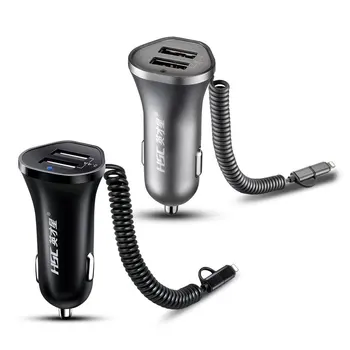 

HSC-104 12V-24V Dual USB+Spring Line Charger Fast Car Charger Smart Charger Adapter Dual Purpose Car Charger
