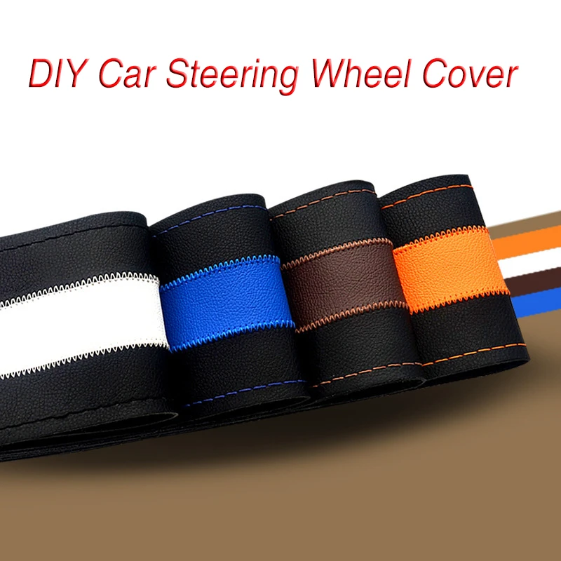 

DIY Hand-Stitched Steering Wheel Covers Microfiber Leather Car Steering Wheel Cover Two-Color Design Car Interior Accessories