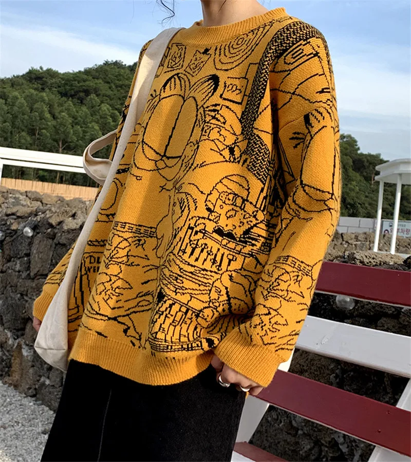yellow Shellsuning, женский свитер, уплотненный, вязаный, мультяшный, теплый, негабаритный, с круглым вырезом, пуловер, Kawaii, свободный, мягкий, Ins, джемпер, женская одежда - Цвет: yellow