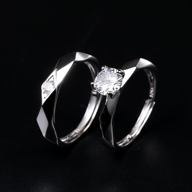 2 Pcs Love Heart Zircon Couple Rings Set Fashion Lover Bridal  Wedding Engagement  Valentine's Day Ring Jewelry Gifts
