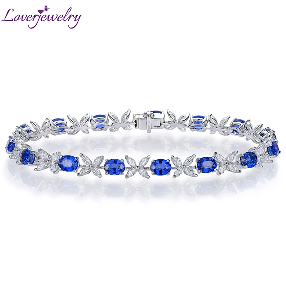 Женский браслет с сапфирами LOVERJEWELRY Ювелирное Украшение из белого золота 18 карат