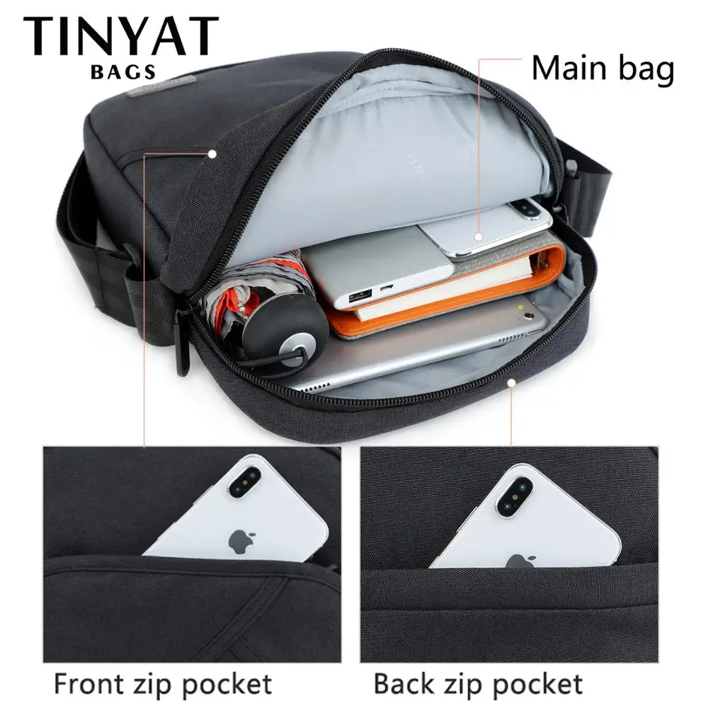  TINYTA Men's bag light Men Shoulder Bag for 9.7'pad 8 pocket Waterproof Casual crossbody bag Black  - 4000225790716