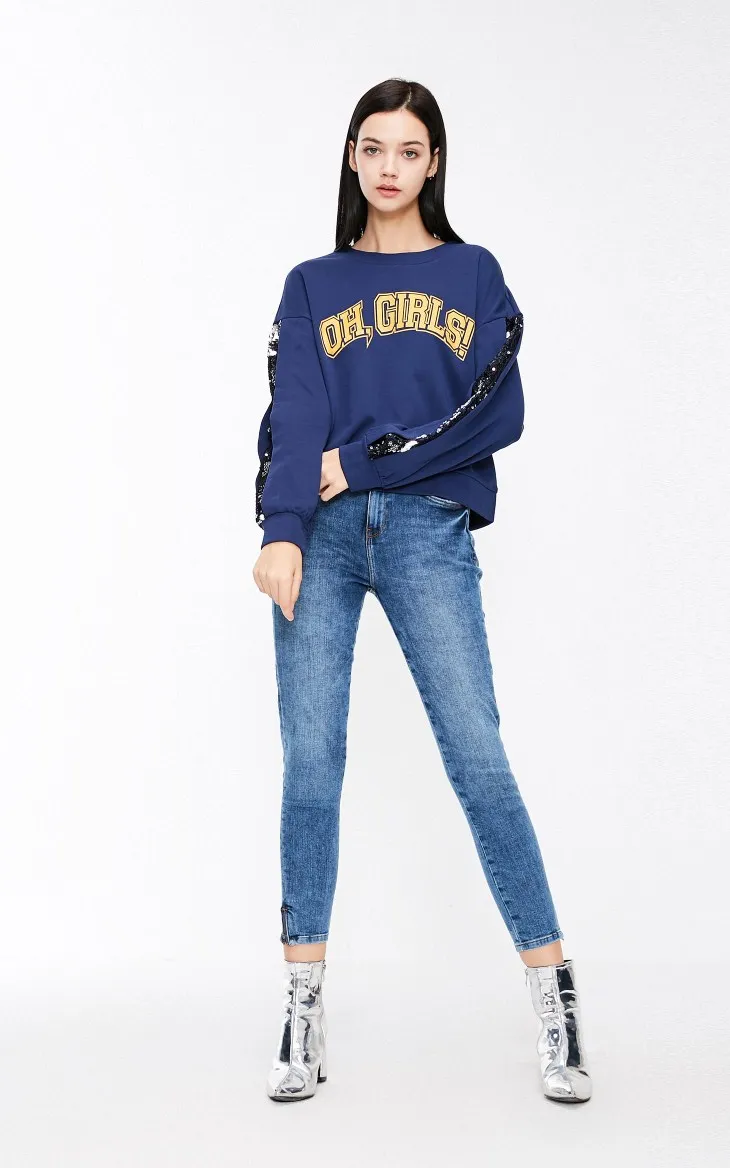 Vero Moda новые блестки печатные буквы круглый воротник свободные толстовки Толстовка | 318433513