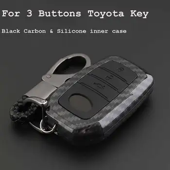 

New hot carbon fiber car key cover keychain case for Toyota Hilux Fortuner Land Cruiser RAV4Remote holder accessories
