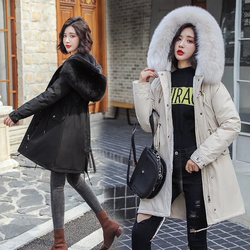 

Cotton-padded Clothes Women's 2019 New Style Winter Korean-style Mid-length Lambs Wool Parka Thick Large Size Loose-Fit INS Cott