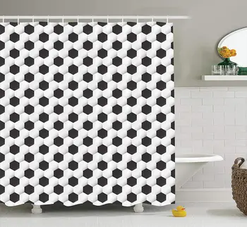 

Sports Decor Collection, Soccer Ball Pattern Athletic Sport Themed Geometric Modern Artistic Design, Polyester Fabric Bathroom