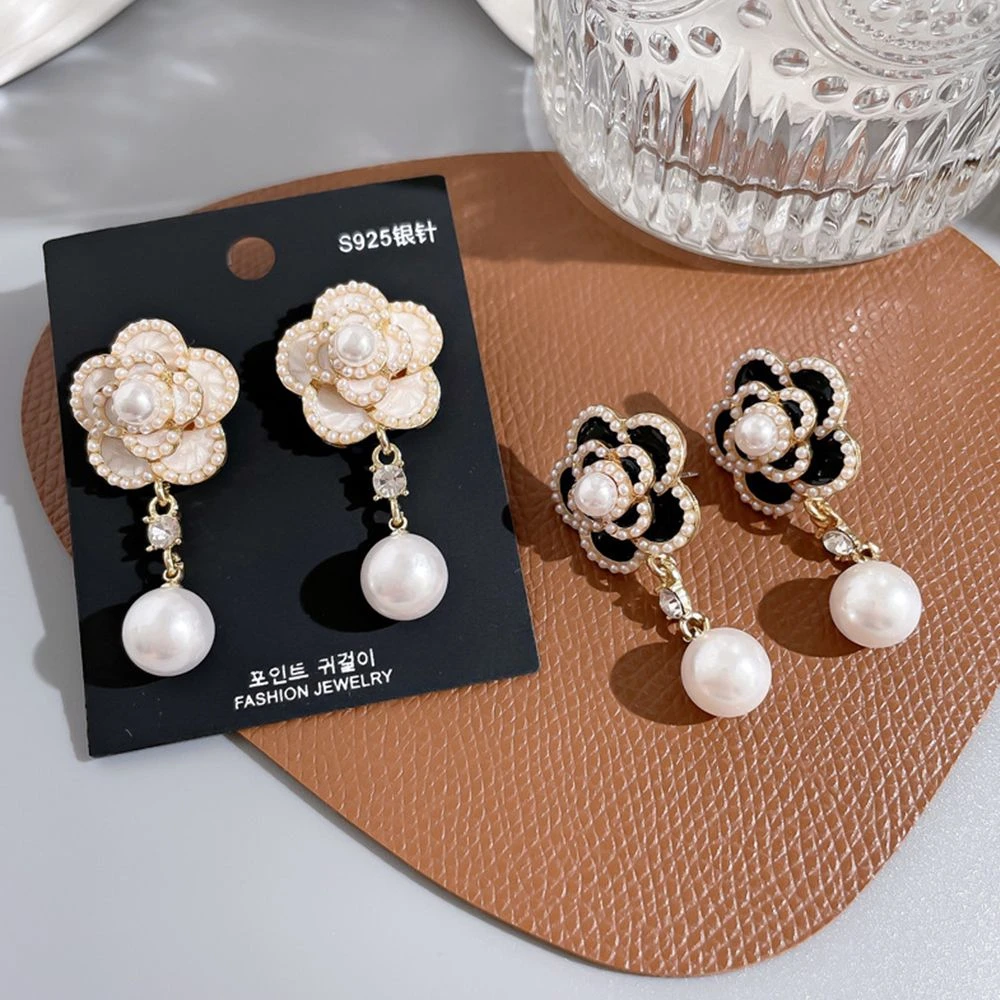 1 paio di orecchini pendenti con ciondolo a forma di camelia di perle  coreane per gioielli da sposa da donna|Orecchini a goccia| - AliExpress