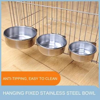 

Stainless Steel Pet Bowl Easy cleaning Hanging Cage Waterer For Pet Bird Anti-turnover Food Bowl And Drinking Pet Feeding Tool #