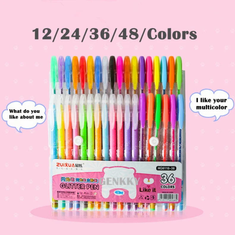 12/24/36/48/Set Colors Gel Pens Set Glitter Gel Pen For Adult Coloring  Books Journals Drawing Doodling Art Markers Set
