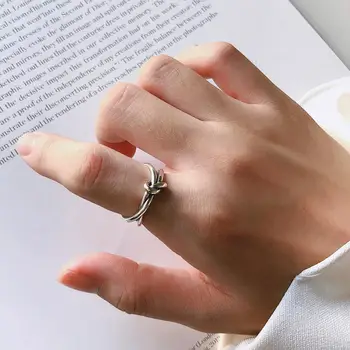 

Retro Authentic S925 Sterling Silver FINE Jewelry Multi-Layered double rows Love Knot ring TLJ754