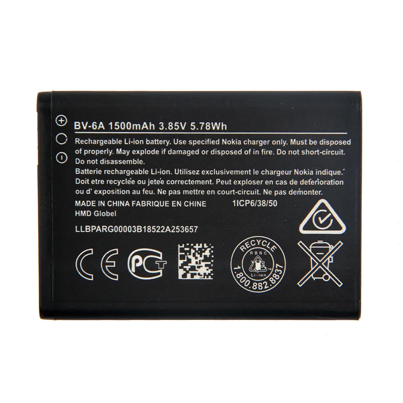 BV-6A для Nokia банан 2060 3060 5250 C5-03 8110 4G 1500 аккумулятор для телефона, мАч
