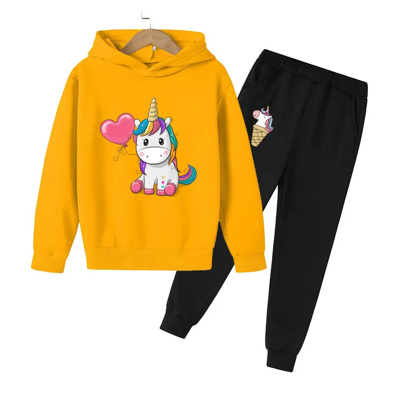 Unicorn Hoodie Children's Hoodie Game Set Autumn Children's Hoodie + Pants 2-Piece Set Girl Cute Girl Sweatshirt 4-14 Years Old hooded hoodie for kids