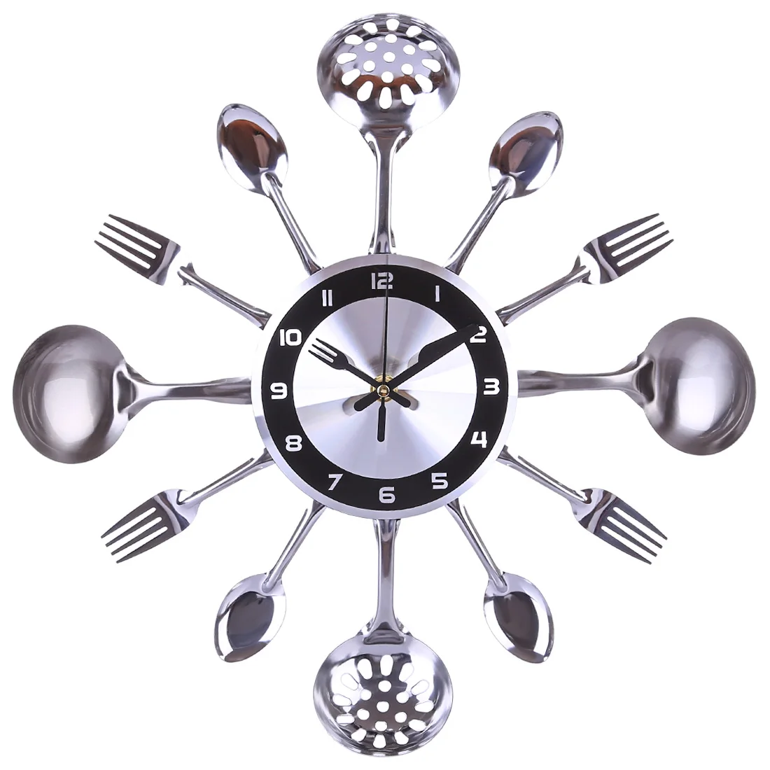 

Hot Sale 35cm Stainless Steel Kitchen Spoon Fork Clock Silent Wall Clock Modern Design For Home Living Room Decoration - Silver
