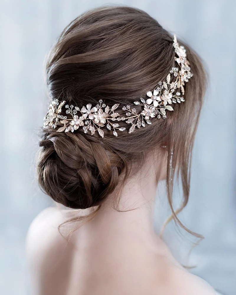 Свадебная повязка для волос с листьями лозы; головной убор с цветами для девочек; модные свадебные аксессуары для волос ручной работы с кристаллами; повязка на голову с золотыми и серебряными листьями