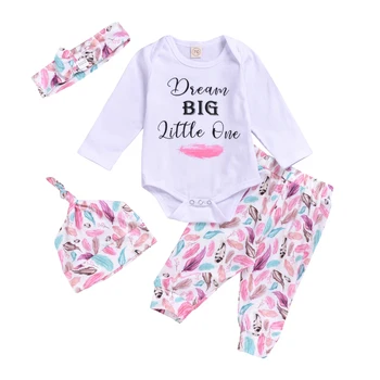 

2019 Baby Spring Autumn Clothing 4PCS Infant Baby Girl Clothes Letter Sister Tops Flower Leggings Pants Headband Hats Outfit