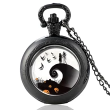 

Fashion Pumpkin Skeleton Skull Glass Cabochon Quartz Pocket Watch Vintage Men Women Pendant Necklace Watches Gifts