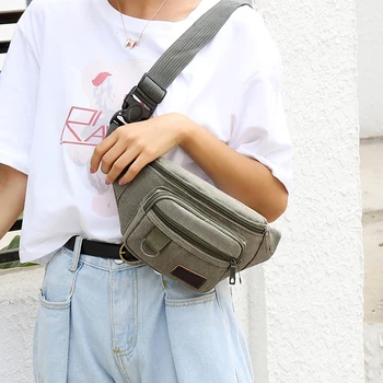 

Vintage Canvas Waist Bag Women Men Multi Pocket Zipper Fanny Pack Sports Chest Pouch Crossbody Bags for Women Birthday Gifts