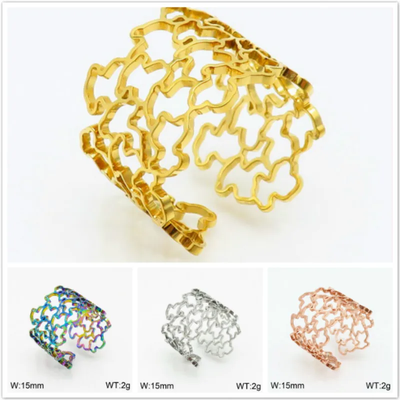 

Titanium Steel Cute Bear Hollowed Ring Never Fade Stainless Steel Bear Ring New Jewelry For Women Gifts Luxry Design Wholesale
