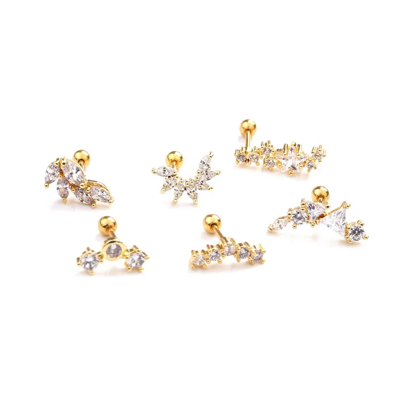 1PC Fashion Cz Ear Studs Cartilage Earring for Women Stainless Steel Zircon Leaf Small Stud Earring Ear Piercing Jewelry Gifts