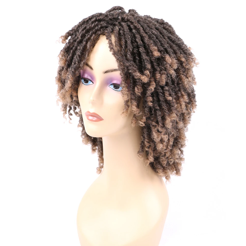 6inch Short Wigs For Black Women Synthetic Goddess Faux Locs Dreadlocs Wig Ombre Black Bug Crochet Braid Wigs