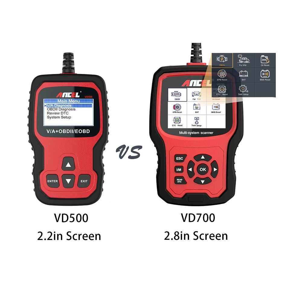 Ancel VD700 OBD2 сканер для диагностики автомобиля полная система индивидуальное сканирование Подушка безопасности ABS масло EPB сброс диагностический Автомобильный сканер инструмент