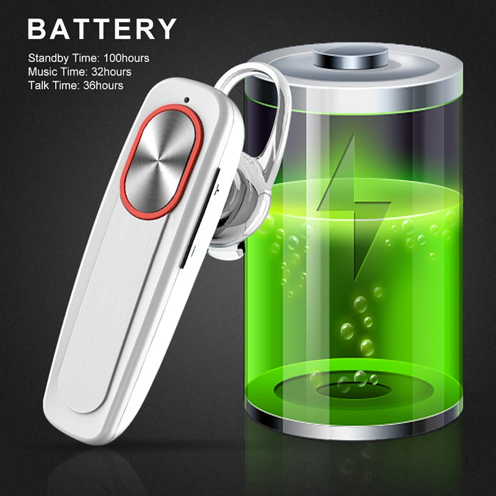Men Wireless Bluetooth Single Earphone Business In Ear Headset Hands free Stereo Long Standby Time with Ear Hook for iPhone 11