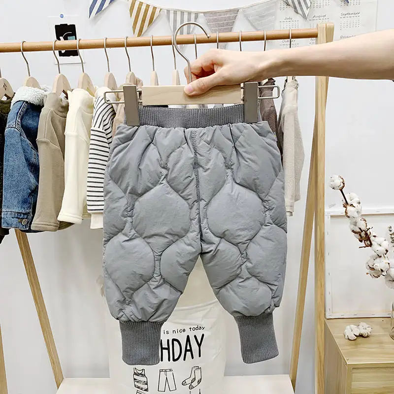 Брюки для мальчиков Новые детские зимние штаны в Корейском стиле для маленьких мальчиков и девочек толстые брюки для малышей, детей, зимняя Теплый пуховик штаны, на возраст 2-7 лет