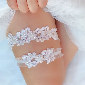 

Lace Pearl Garter Ladies Wedding White Embroidered Leg Ring Female Sexy two-piece Clothing Accessories