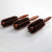 Peine de pelo de sarga recta, cepillo rodante de cerdas de jabalí Natural, barril redondo, herramienta de peinado de peluquería DIY, 6 tipos