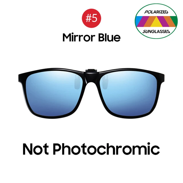 Fishing Polarized Pilot Flip Up Clip on Sunglasses Men Photochromic UV400 Women Driving Sun Glasses Color Change Night Vision 5 Mirror Blue