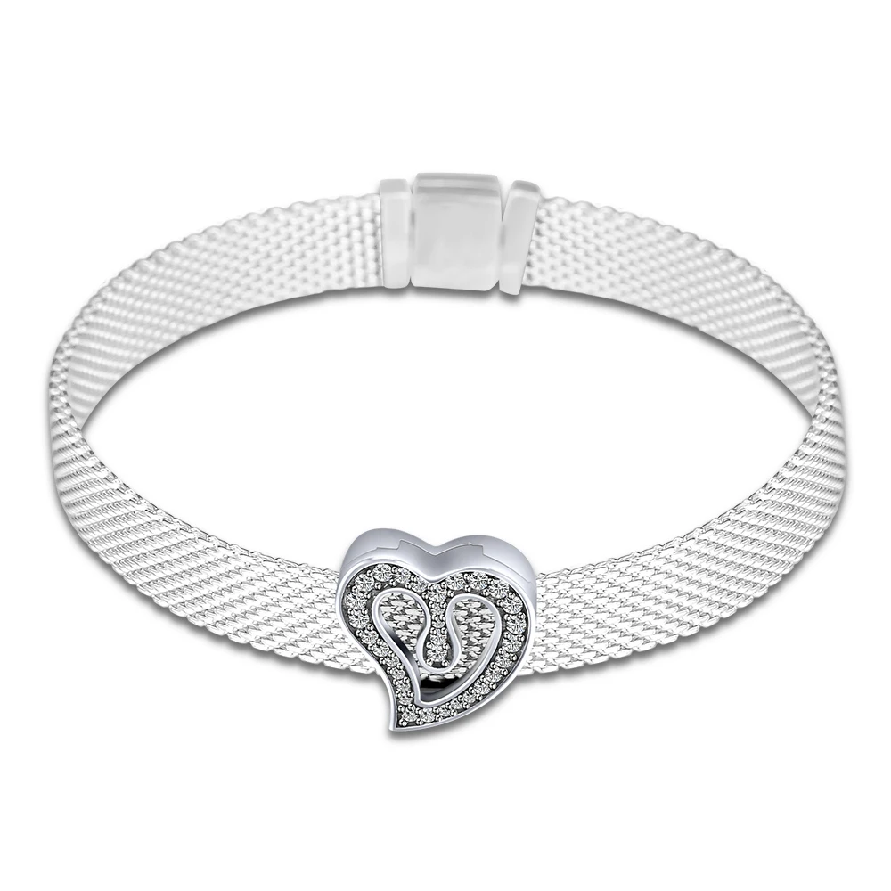 DIY Подходит для Pandora шармы Браслеты Сердце Любви клип бусины с прозрачным CZ стерлингового серебра 925-ювелирные изделия