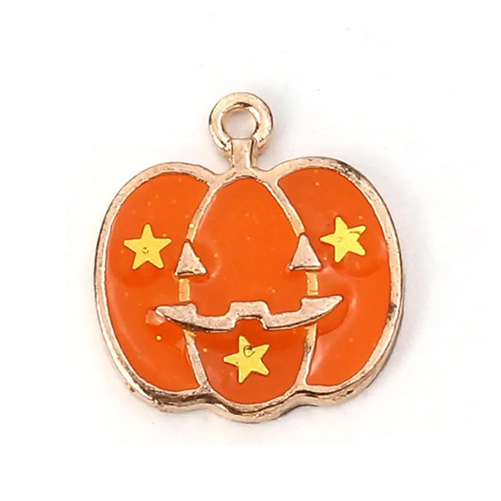

Doreen Box 10 PCs Zinc Based Alloy Halloween Charms Pendant Pumpkin Golden hat Orange Pentagram Star Color Enamel Glitter