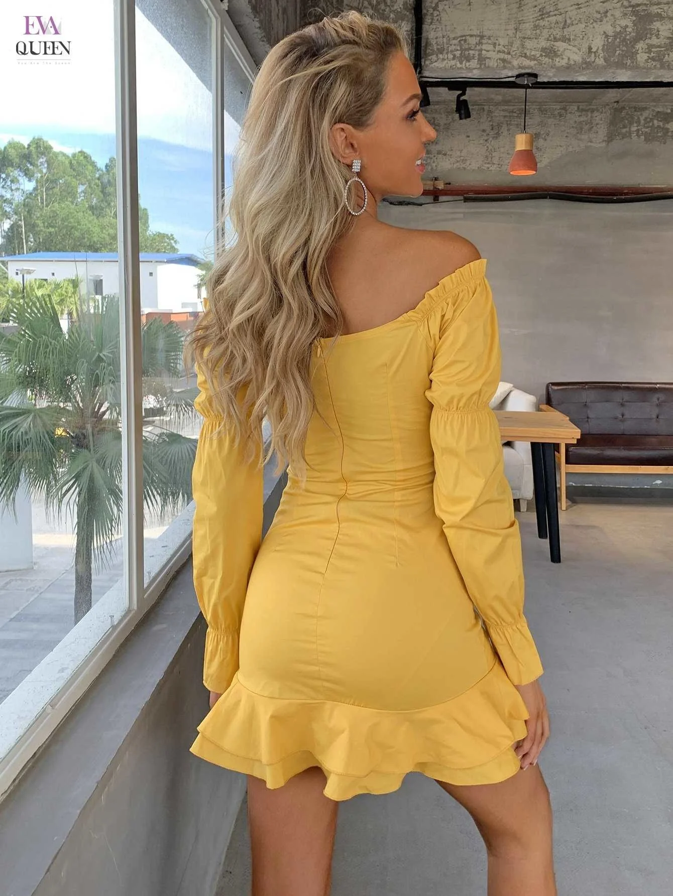 Joyfunear Off Shoulder Layered Hem Ruched Dress