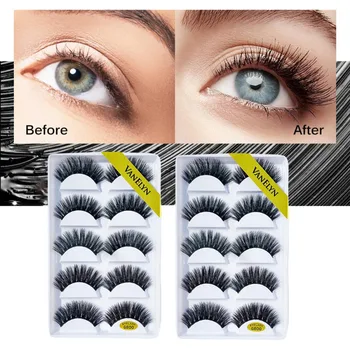 

5 pairs Soft Mink Hair False Eyelashes Set Natural Curling Slender Handmade Fake 3d Lashes Make up DC68