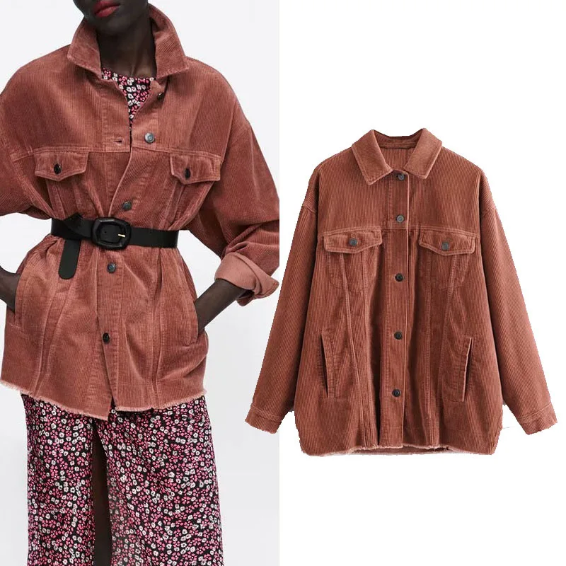 

Hot Selling 2018 Autumn New Style Western Style Fashion Solid Color Corduroy Jacket 1645