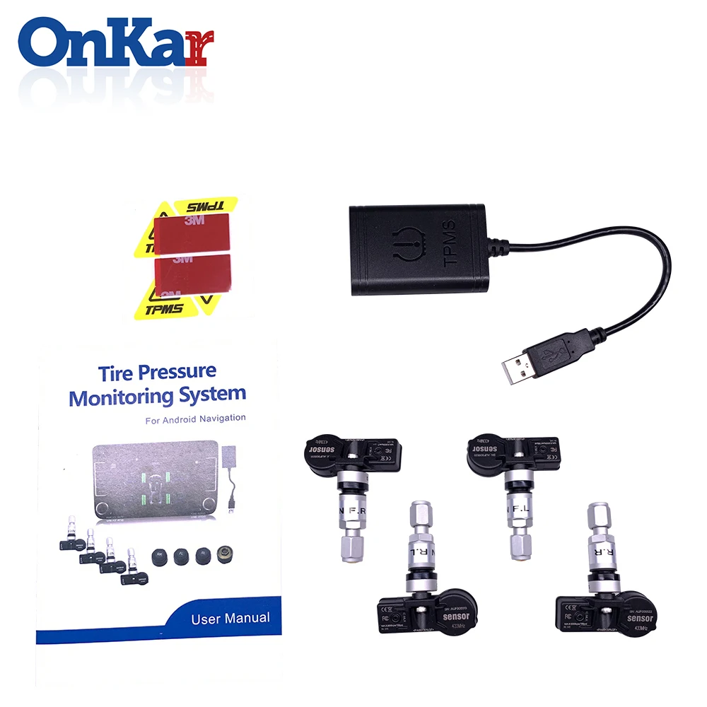 ONKAR Android USB система мониторинга давления в шинах подключи и играй автомобильный dvd-плеер gps навигация с 4 внутренними датчиками USB TPMS