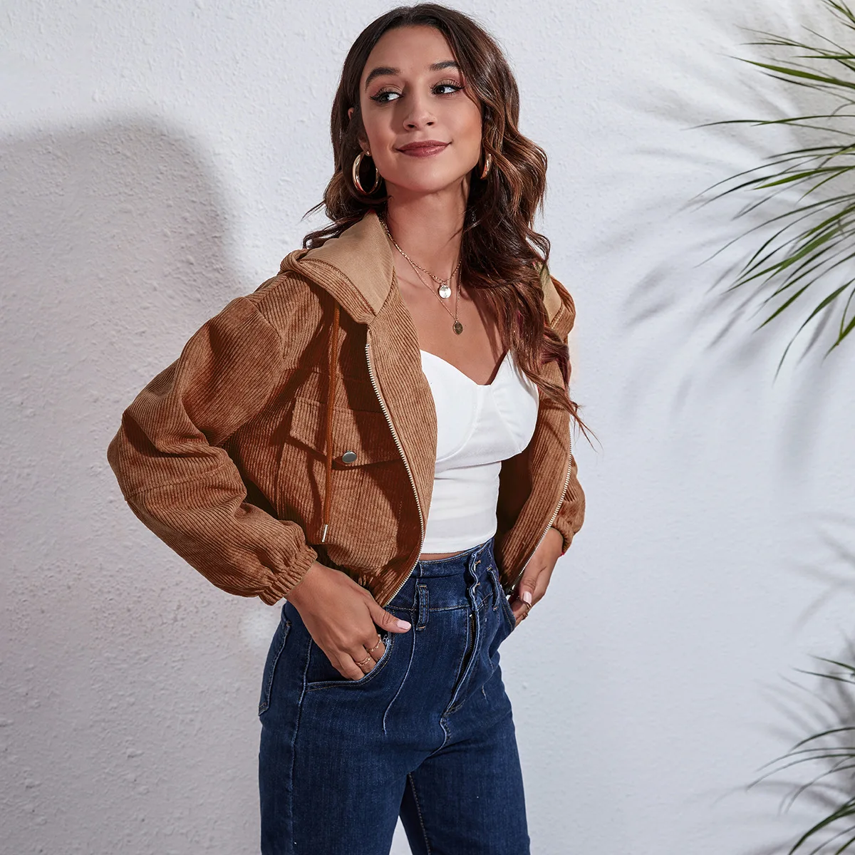 Hooded Corduroy Women's Jacket 2021 